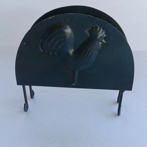 Farmhouse Imprinted Rooster Primitive Metal Napkin Holder w/Toile Napkins - Picture 9 of 16